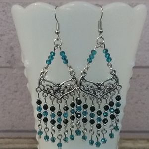 Blue and Black Chinese Crystal Earrings